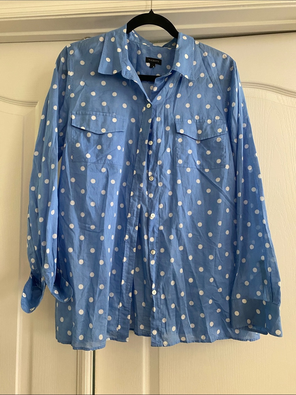Talbots Light Blue Polka Dot Women's Button-Up Blouse